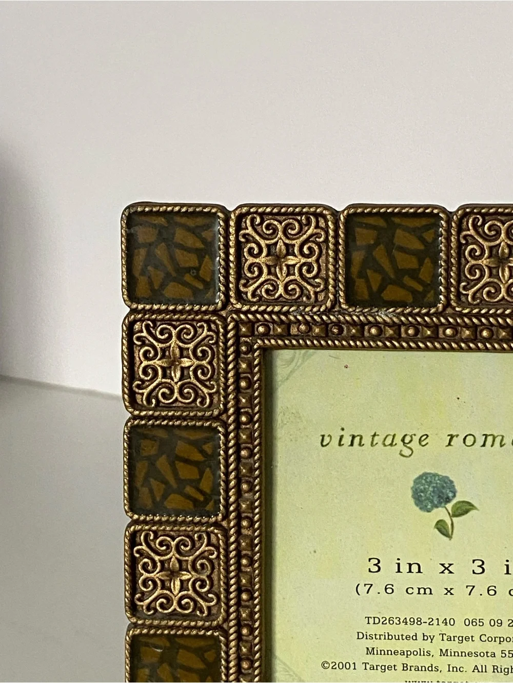 Vintage Metal Square Photo Frame 3x3” Embossed & Mosaic Look Squares EUC Burnes